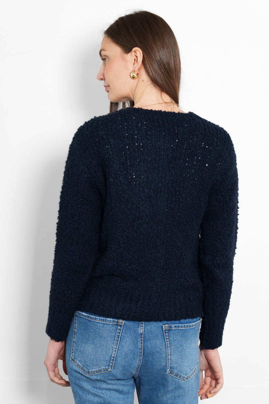 collins-wool-blend-cardigan-navy-blue-boucle-model-rear-view-knitted