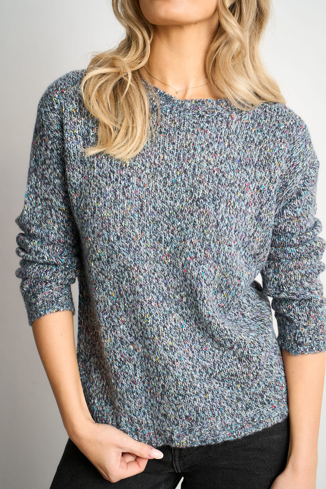 Flecked-Italian-Wool-Blend-Jumper-in-Blue-Front-View
