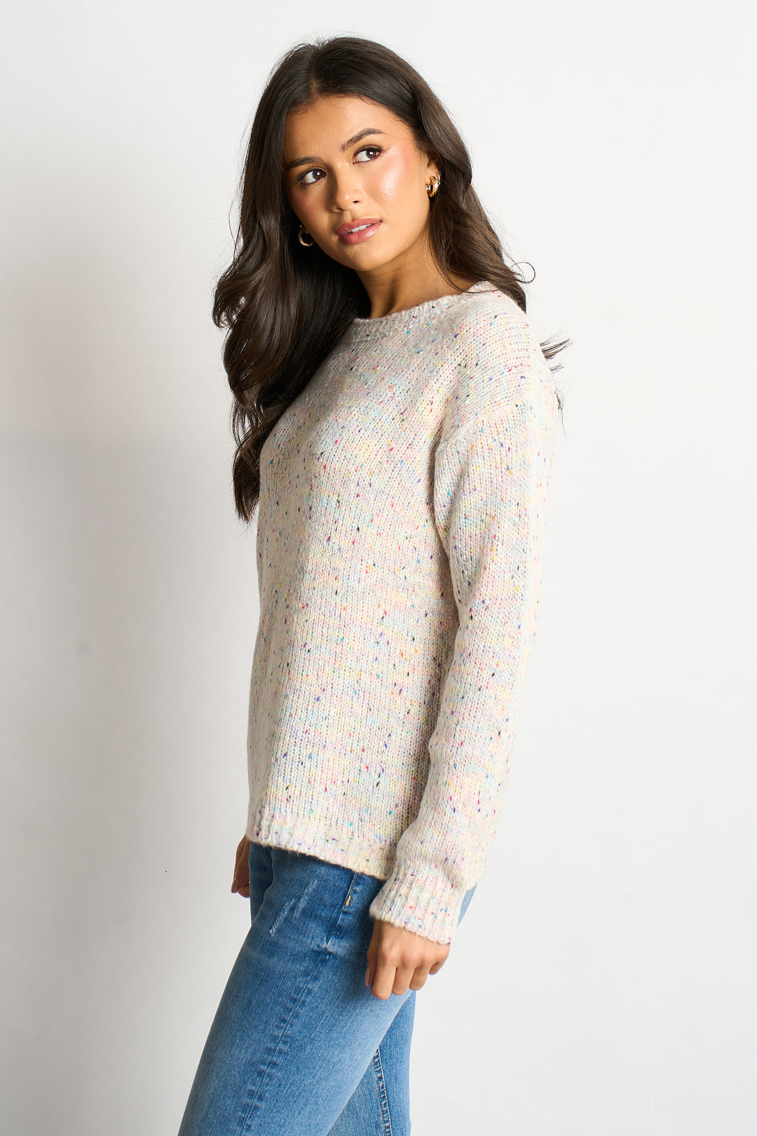 Flecked Italian Wool Blend Jumper in Cream