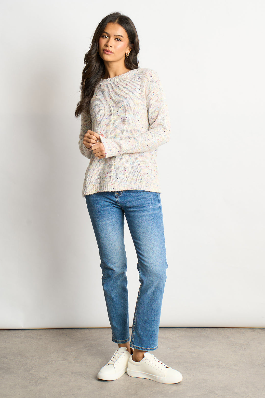 Flecked Italian Wool Blend Jumper in Cream