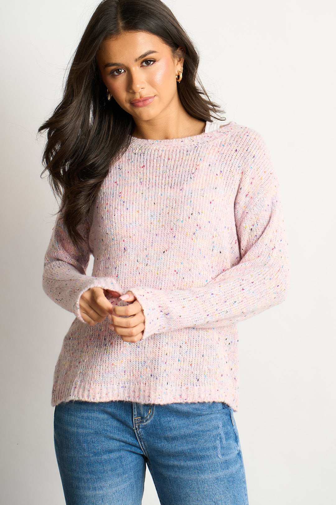 Flecked-Italian-Wool-Blend-Jumper-in-Light-Pink-Front-View