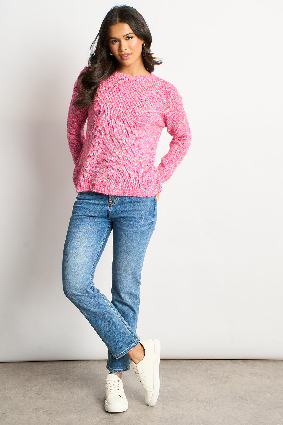 Flecked-Italian-Wool-Blend-Jumper-in-Pink-Full-Model