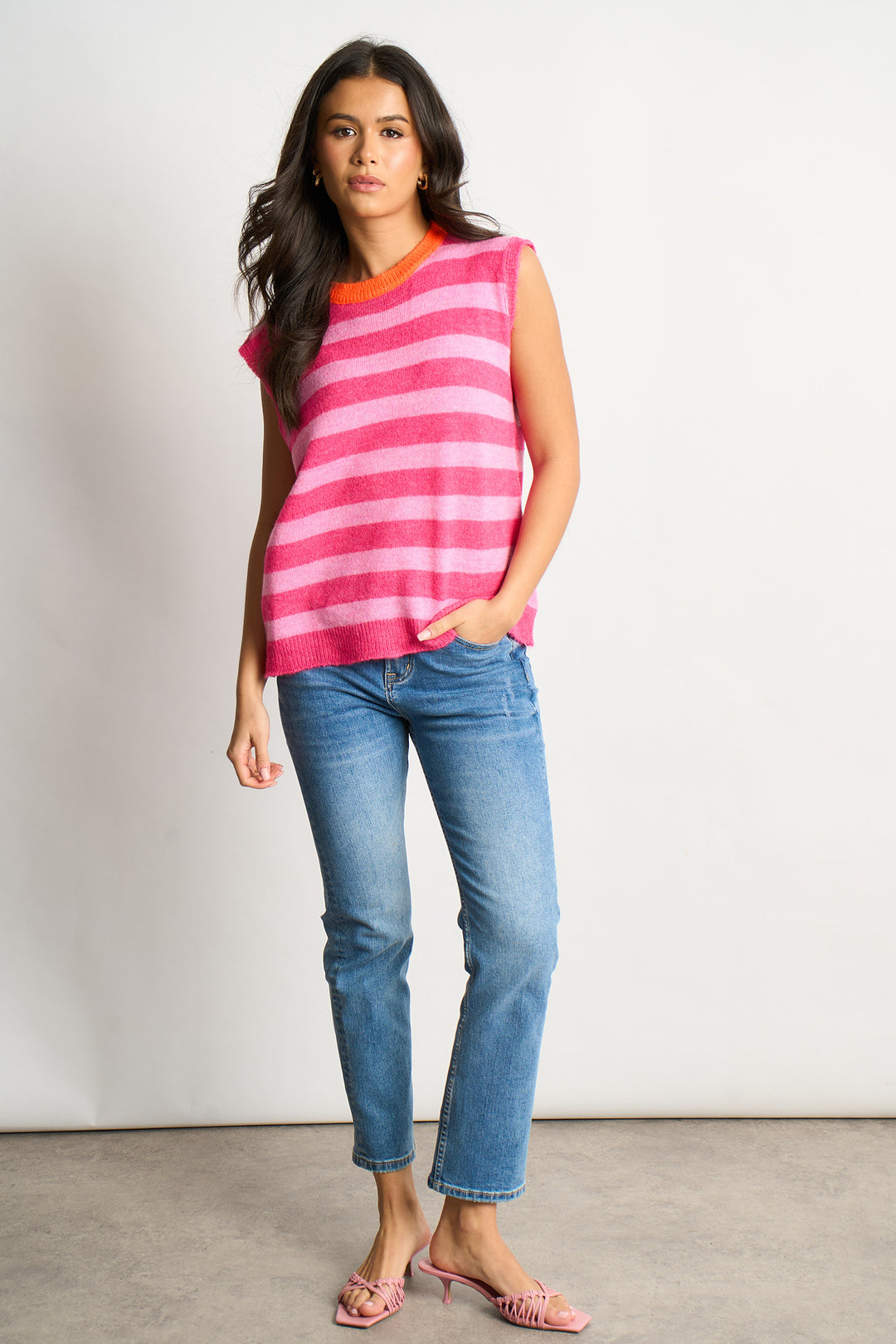 Striped-Italian-Wool-Blend-Tank-Top-in-Pink/Orange-Full-Model