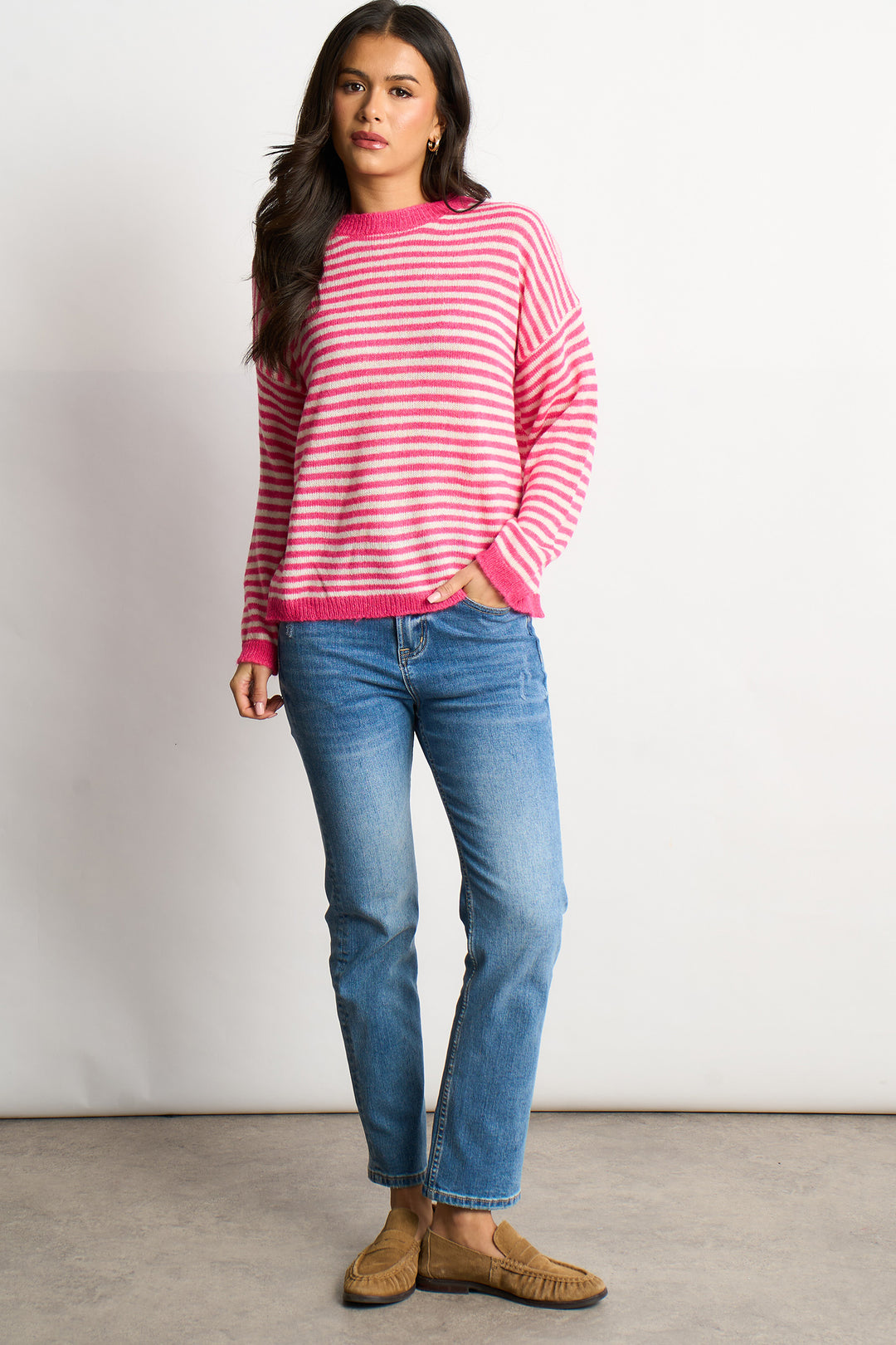 Striped-Italian-Wool-Blend-Knitted-Jumper-in-Pink-Styled