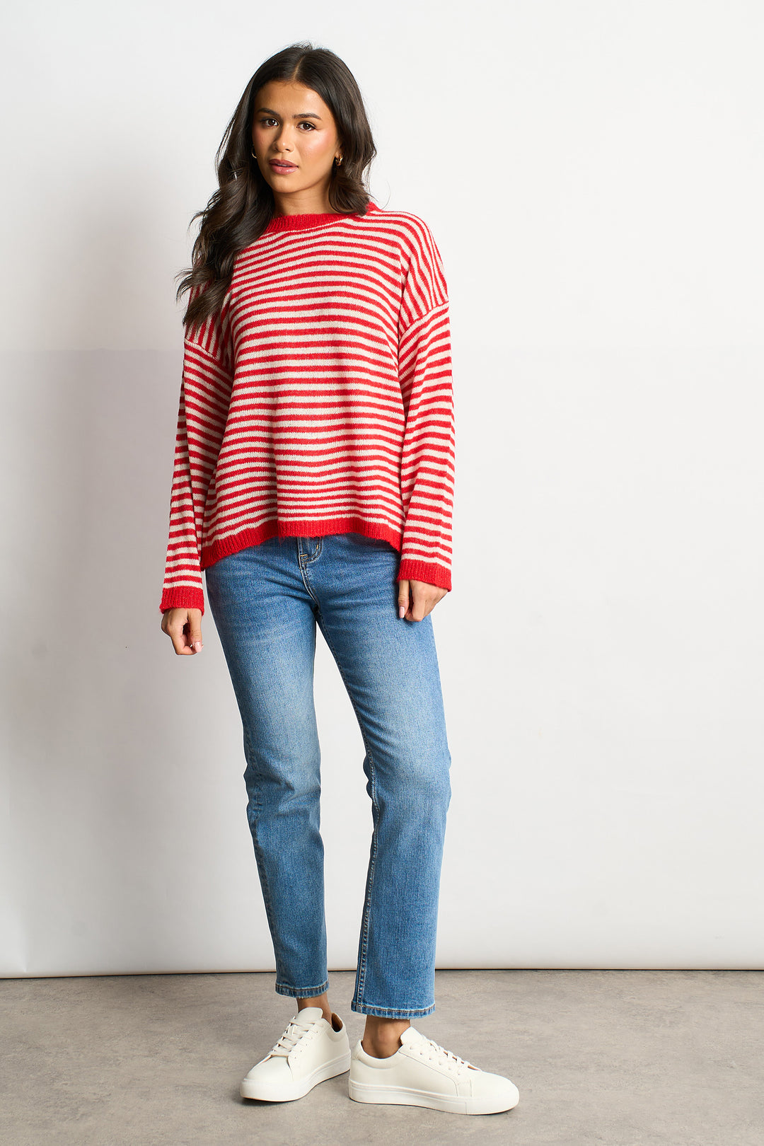 Striped-Italian-Wool-Blend-Knitted-Jumper-in-Red-styled