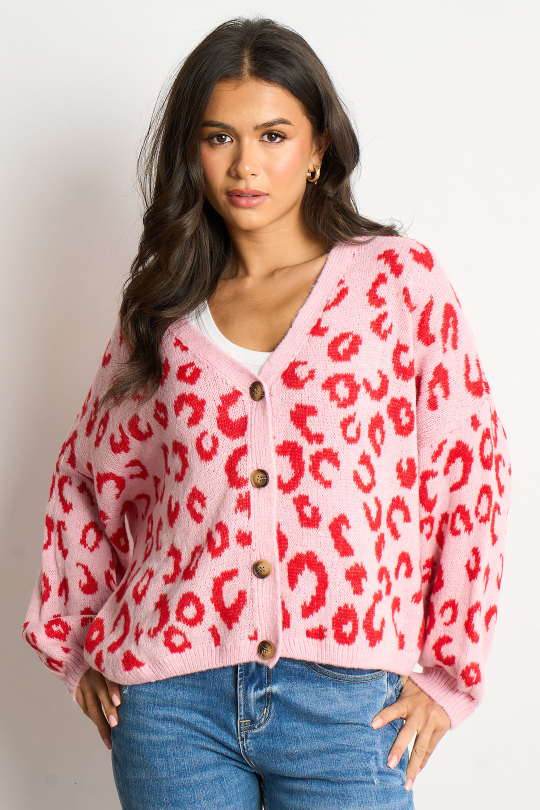 Leopard-Print-Italian-Wool-Blend-Cardigan-in-Pink-Red-Front