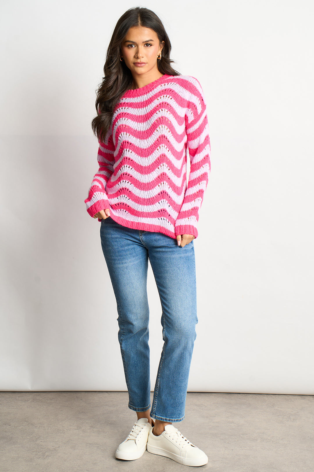Wave-Stripe-Scalloped-Italian-Wool-Blend-Jumper-in-Pink-styled