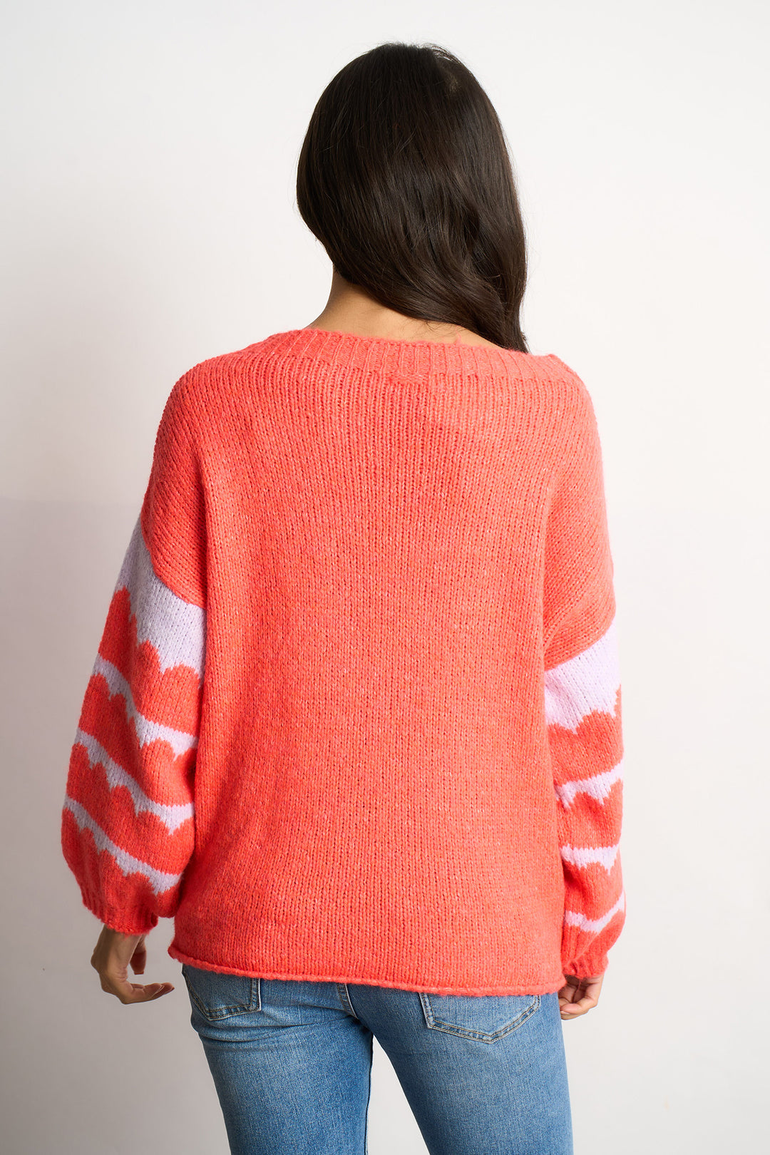 Striped-Sleeve-Italian-Wool-Blend-Jumper-in-Coral/Lilac-back