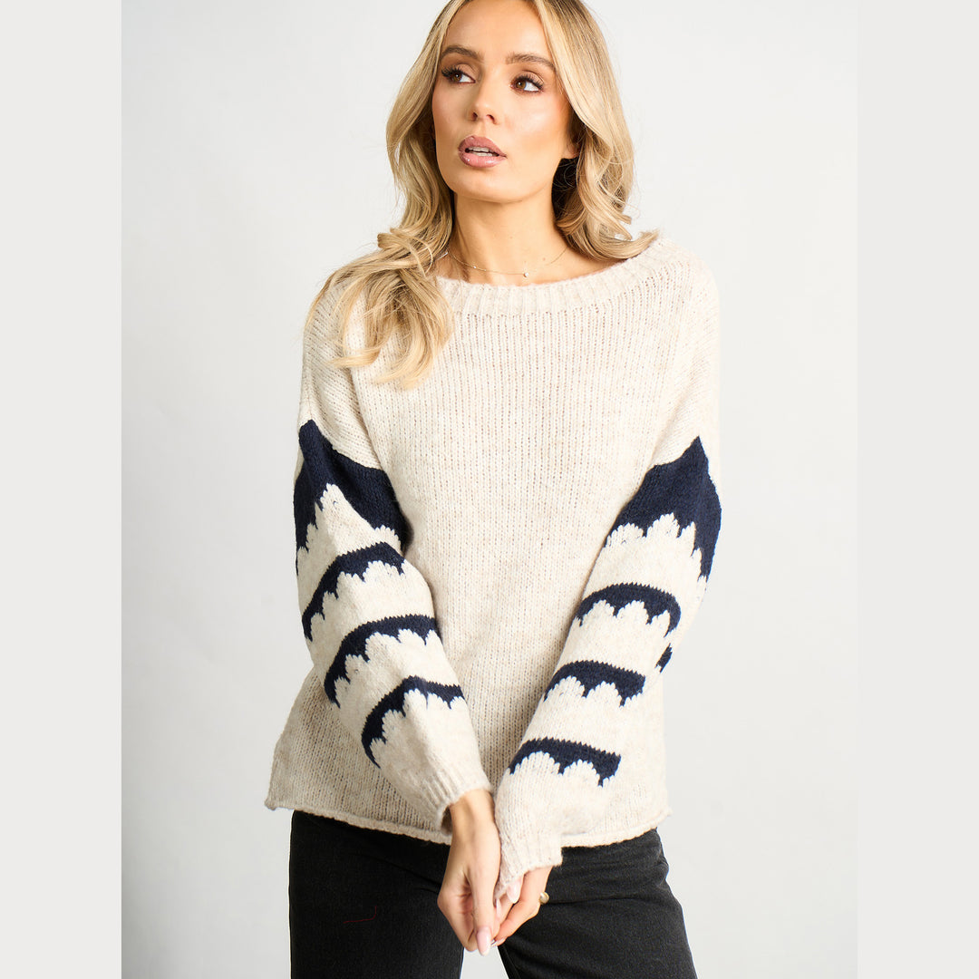 Striped-Sleeve-Italian-Wool-Blend-Jumper-in-Cream-Navy-styled