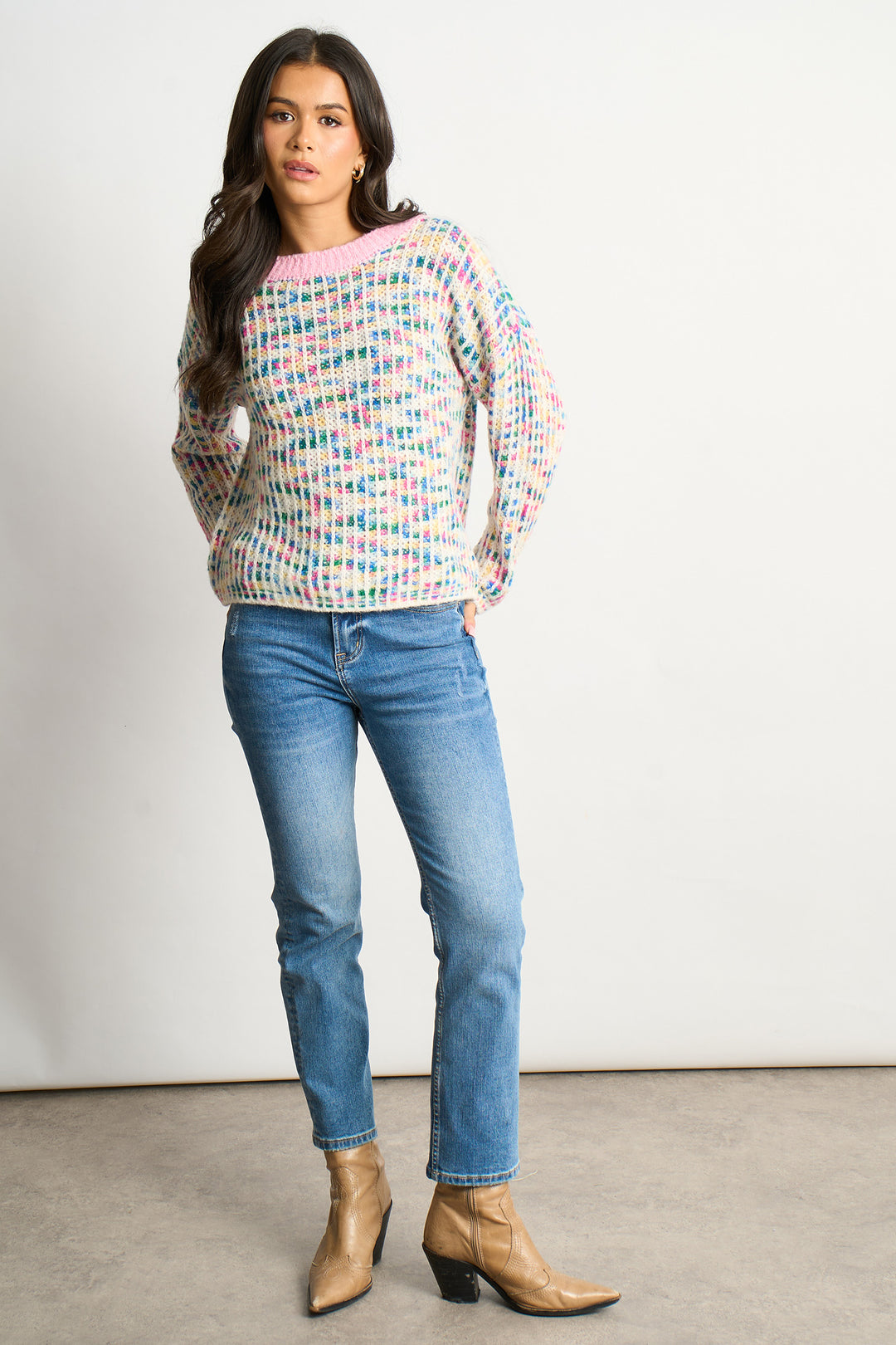 Speckled-Italian-Wool-Blend-Jumper-in-Pink-styled