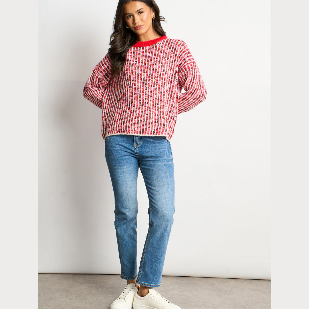 Speckled-Italian-Wool-Blend-Jumper-in-Red-model