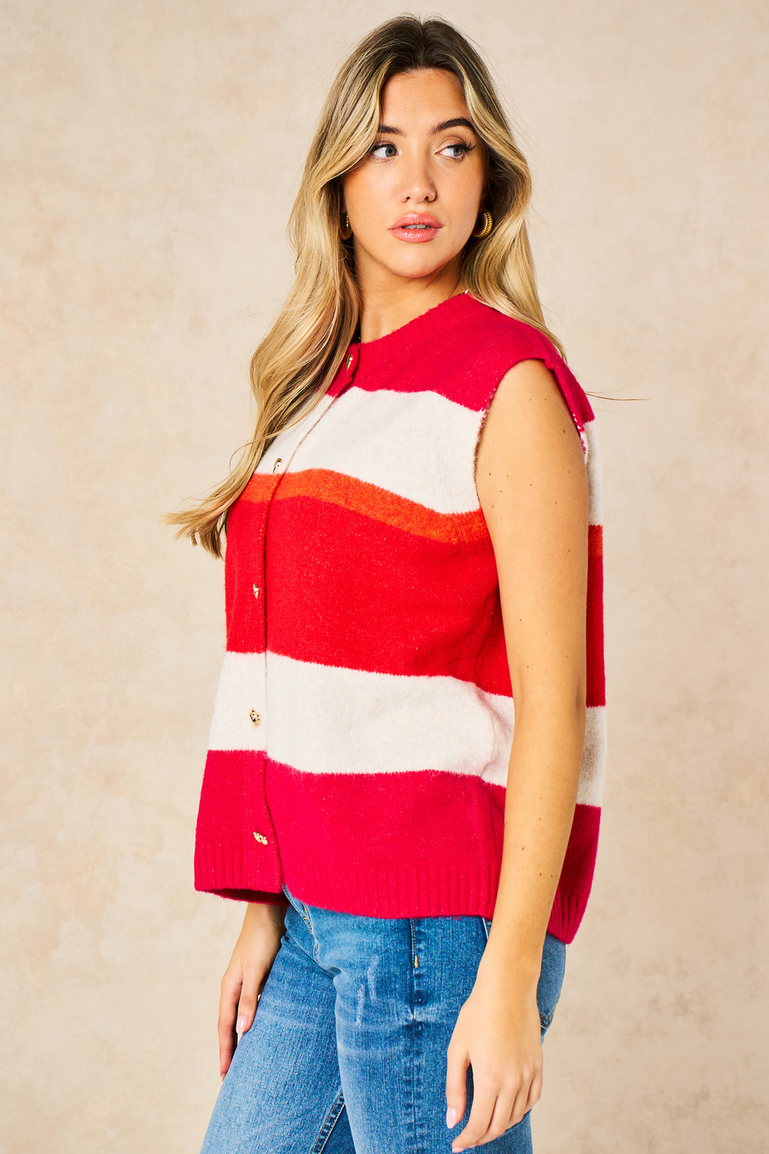 Heart-Buttons-Striped-Sleeveless-Vest-in-Red-Side