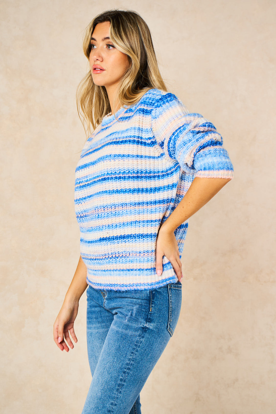Striped-Round-Neck-Wool-Blend-Jumper-in-Blue-Side