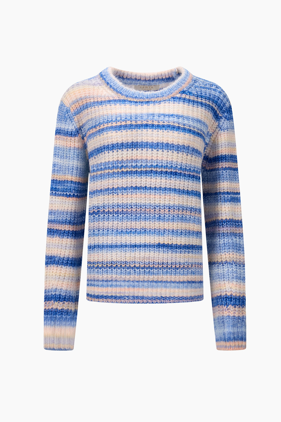 Striped-Round-Neck-Wool-Blend-Jumper-in-Blue-Front