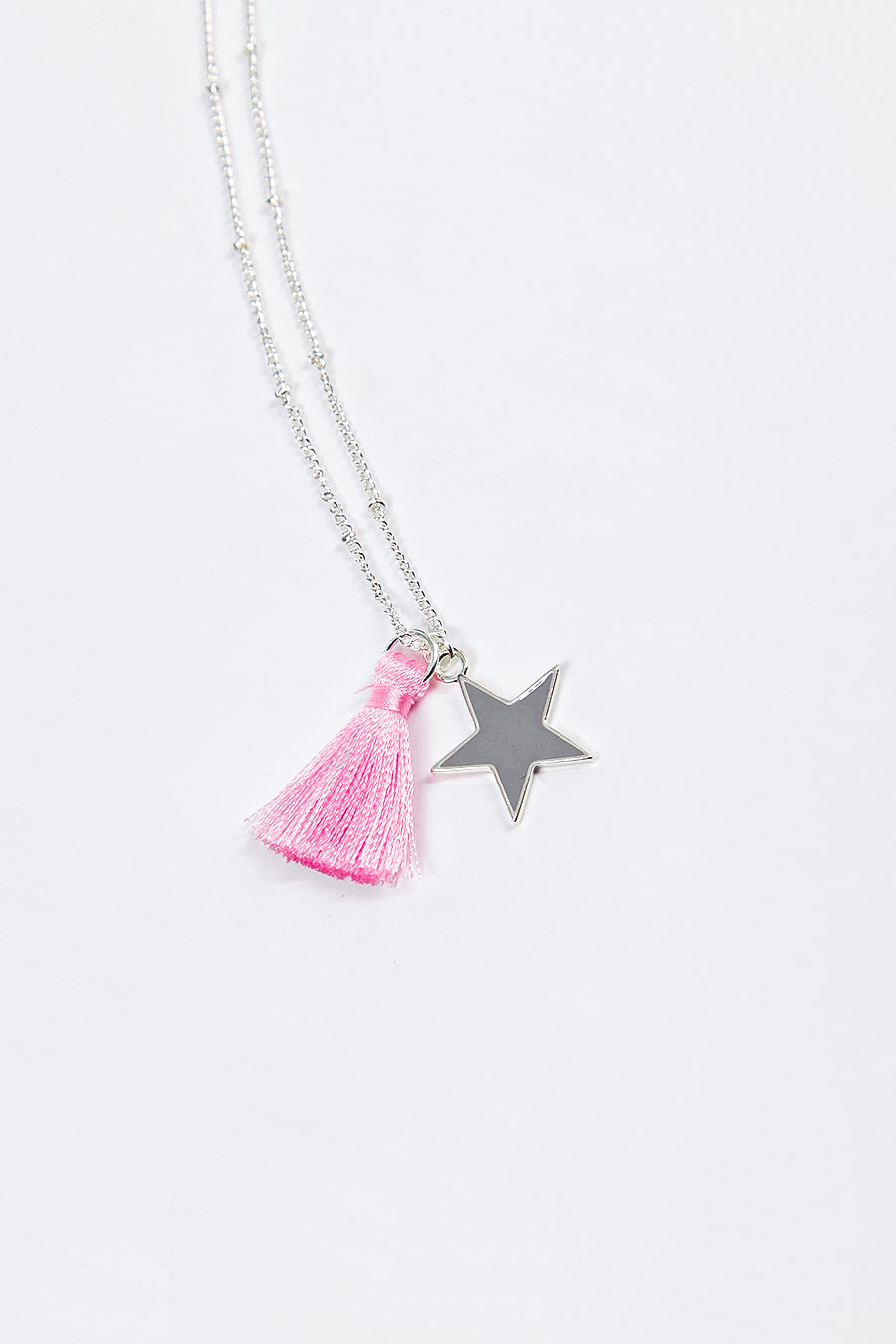 Grey Light Pink Tassel and Star Sliver Plated Necklace