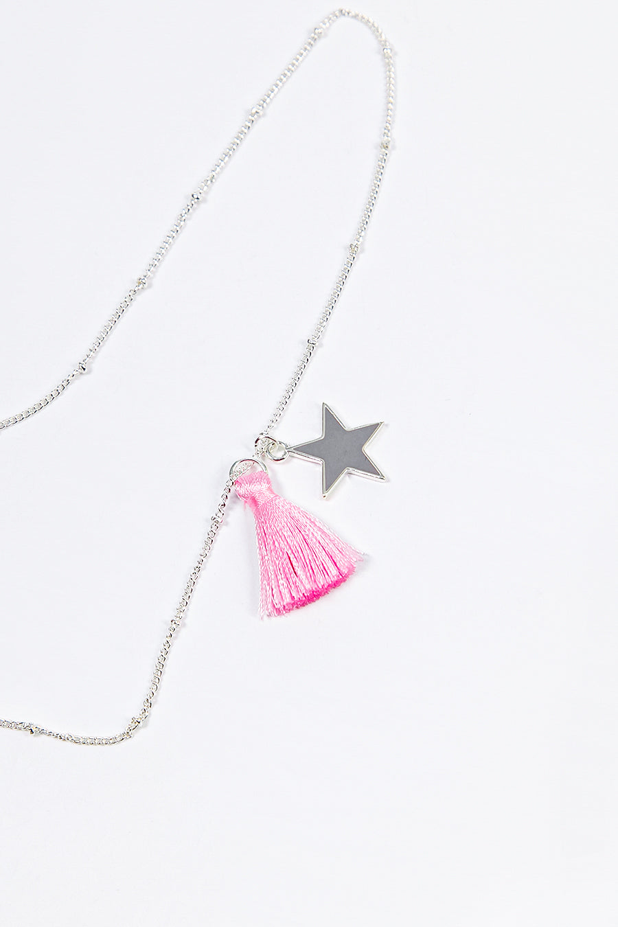 Grey Light Pink Tassel and Star Sliver Plated Necklace