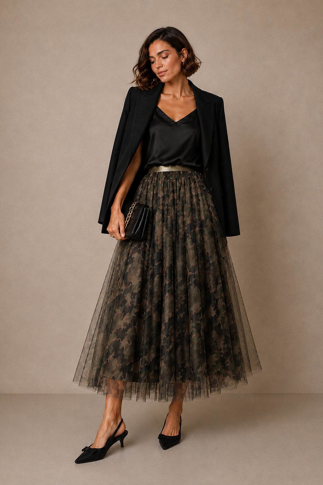 Camouflage--Midi-Tulle-Swing-Skirt-in-Khaki
