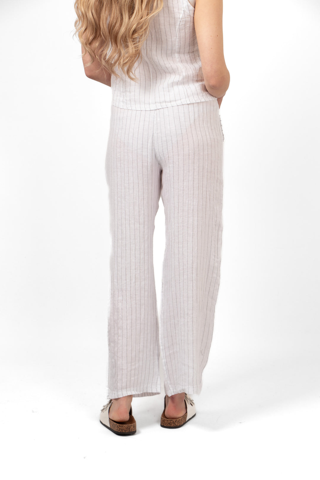 Bennett Italian Linen Wide Leg Trousers - White/Black, Jacquard Stripe