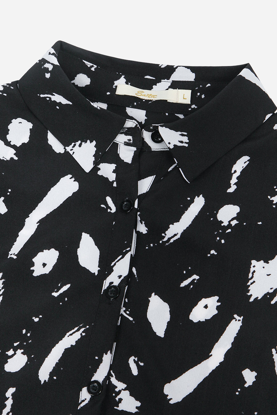 Black White Brush Stroke Short Tiered Shirt Dress