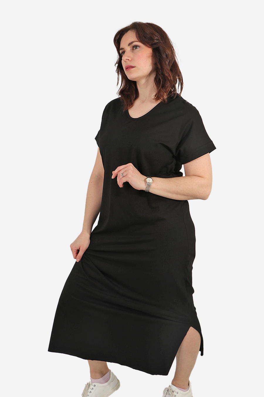 Black Plain Short Sleeve Maxi Dress