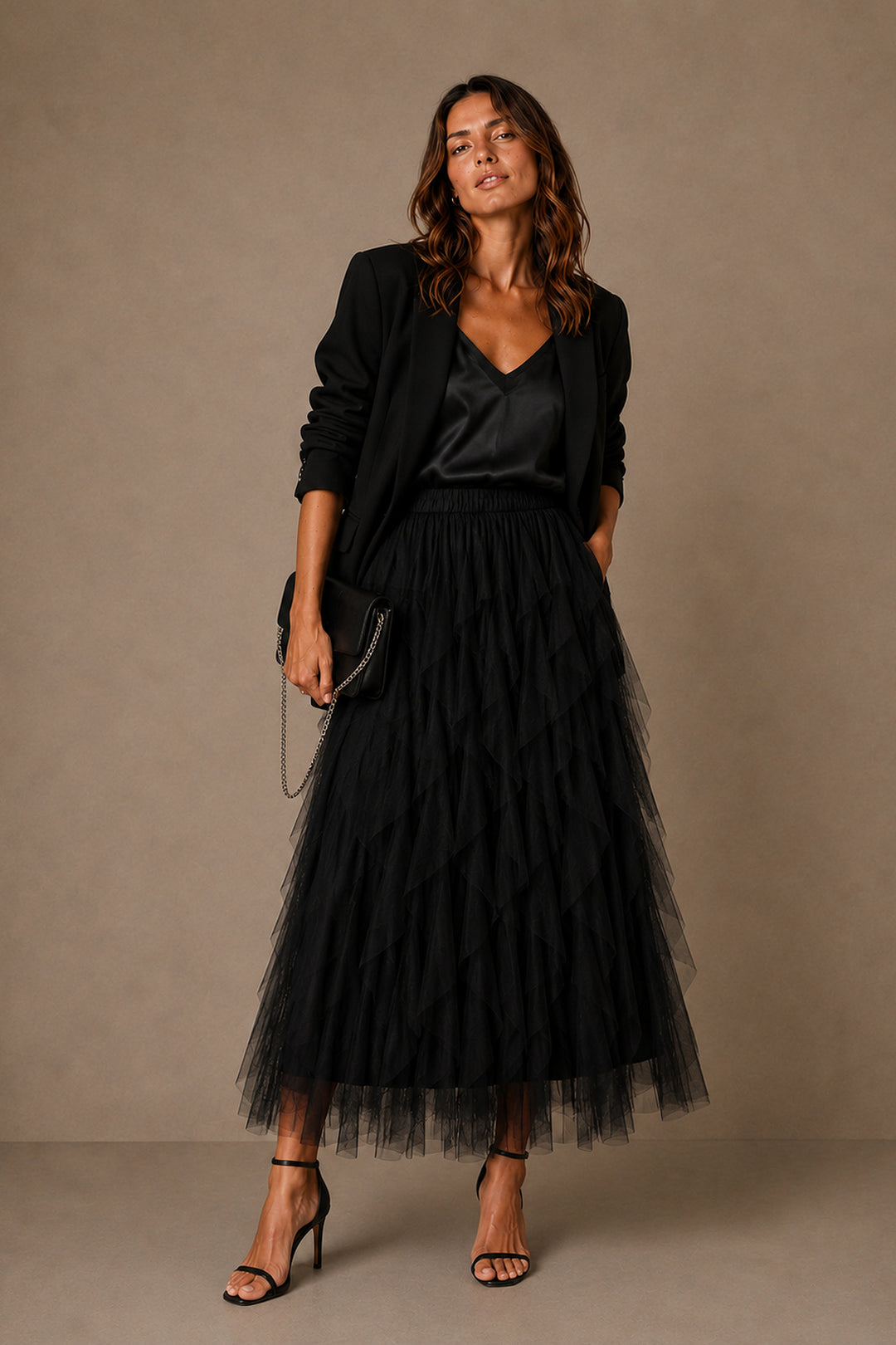 Layered-tulle-midaxi-skirt-black