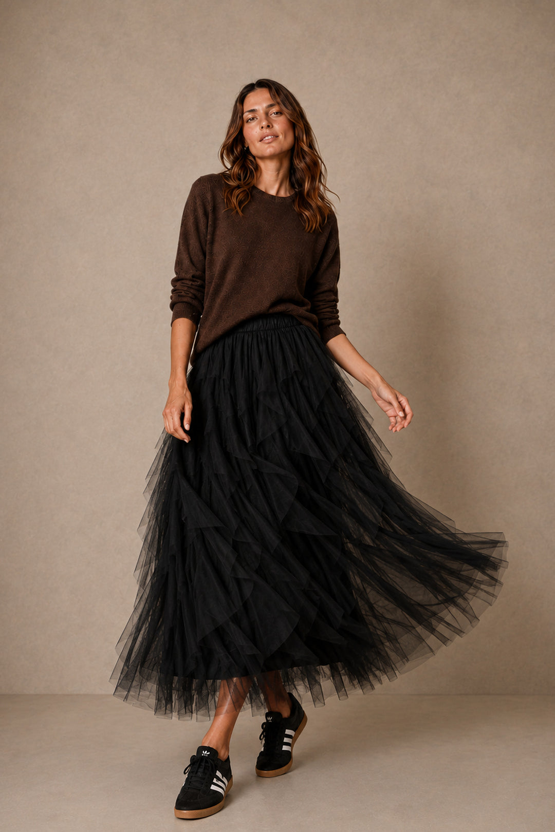 Layered-tulle-midaxi-skirt-black