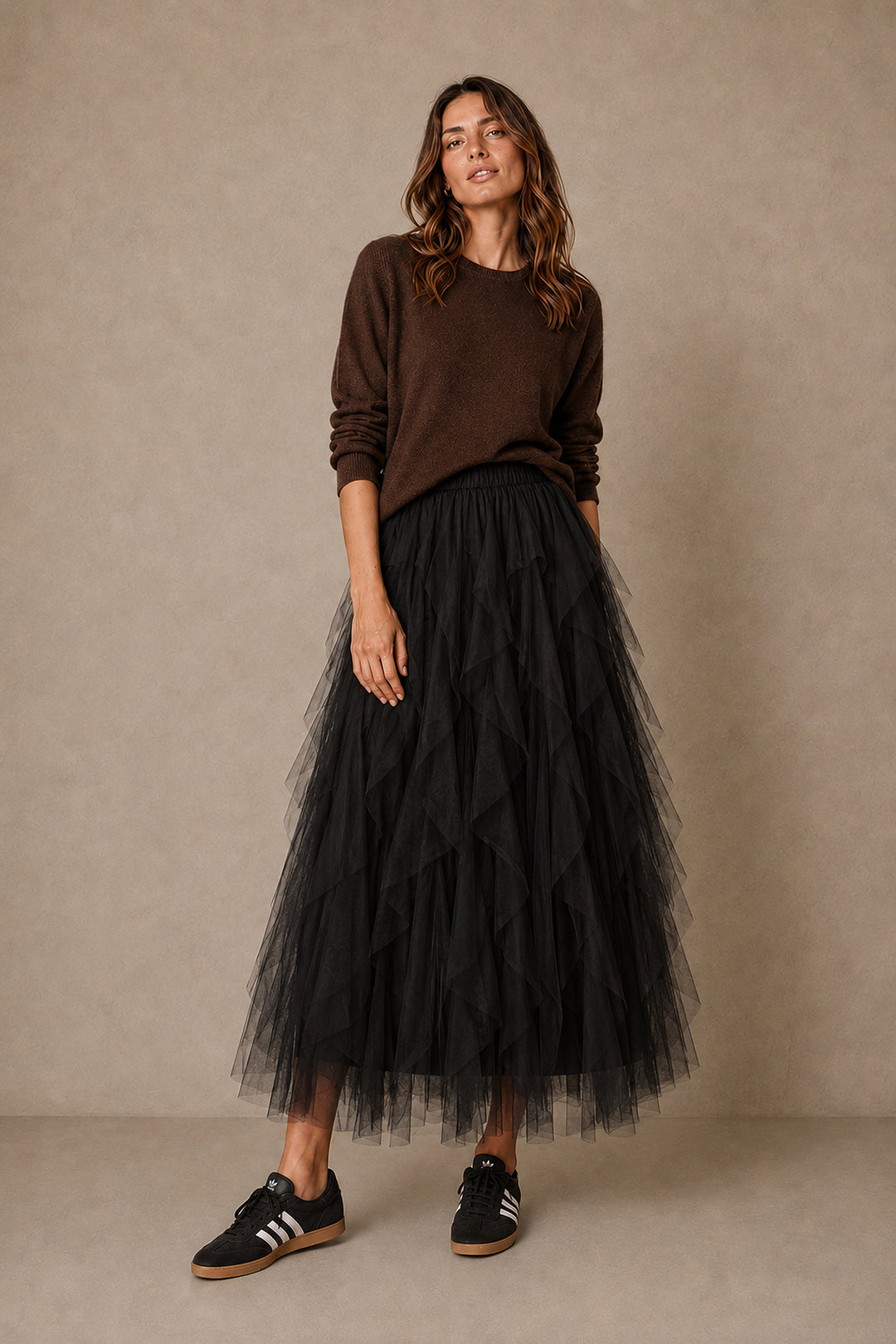 Layered-tulle-midaxi-skirt-black