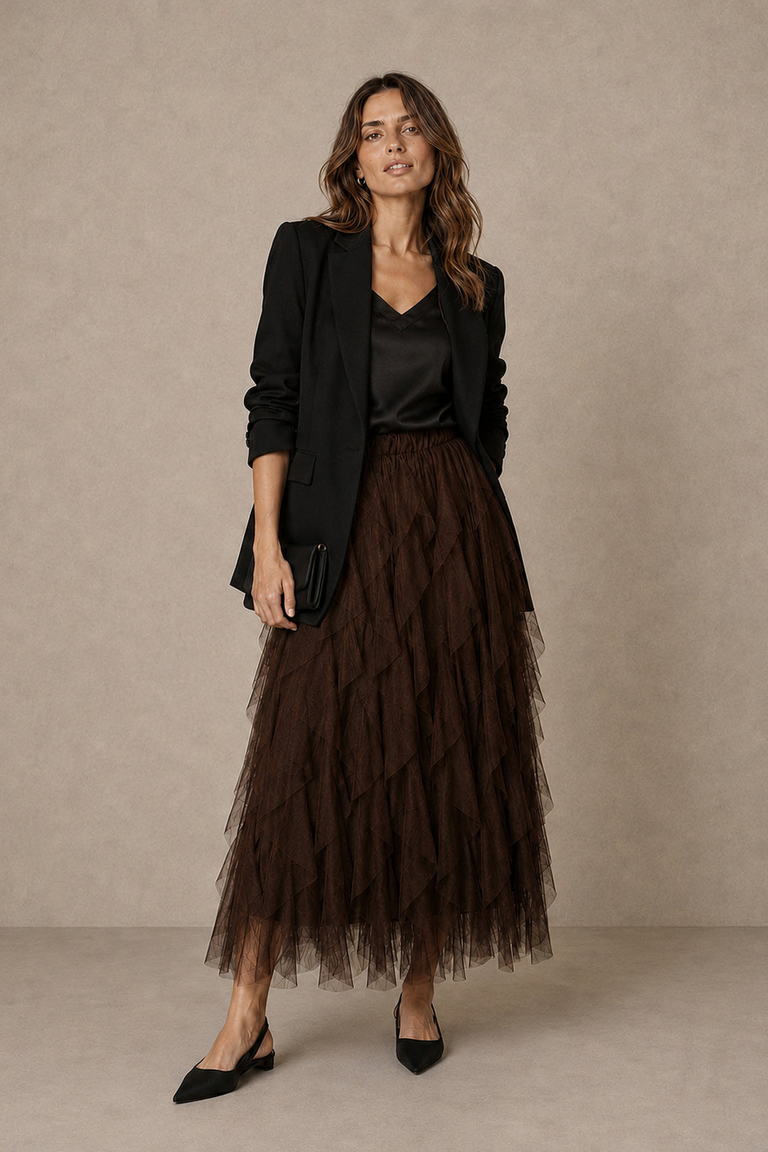 Layla-Brown-Layered-Tulle-Maxi-Skirt-
