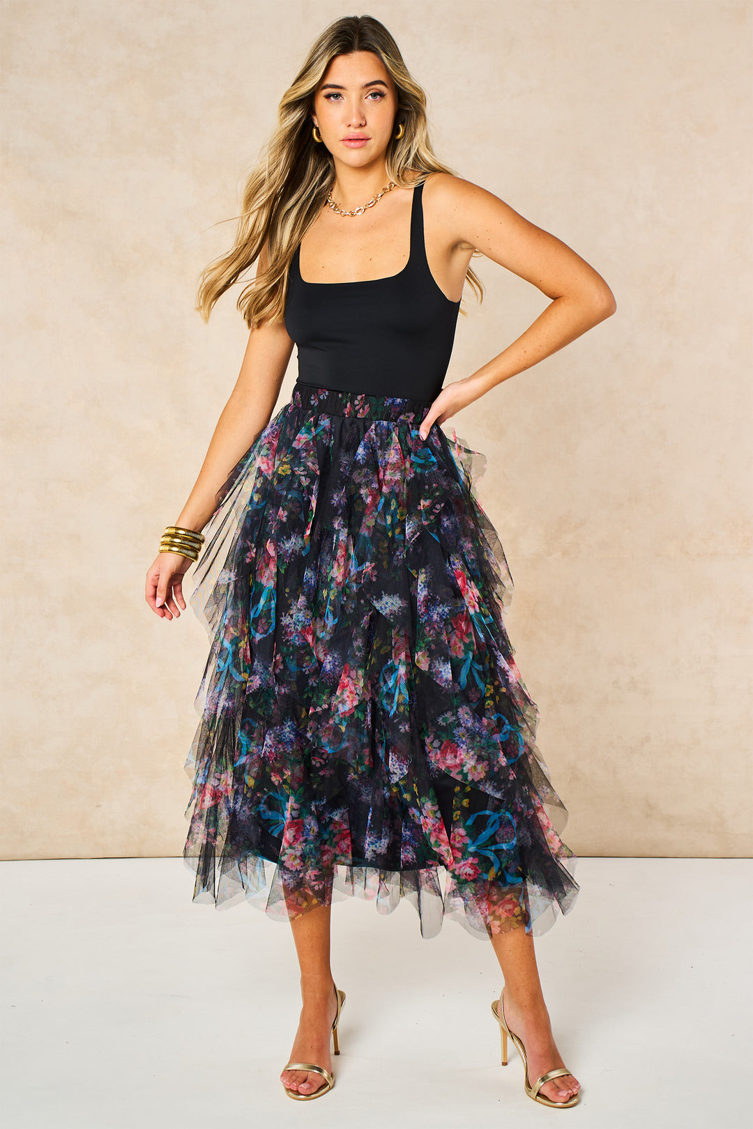 Layla-Black-Floral-Layered-Tulle-Maxi-Skirt-Styled
