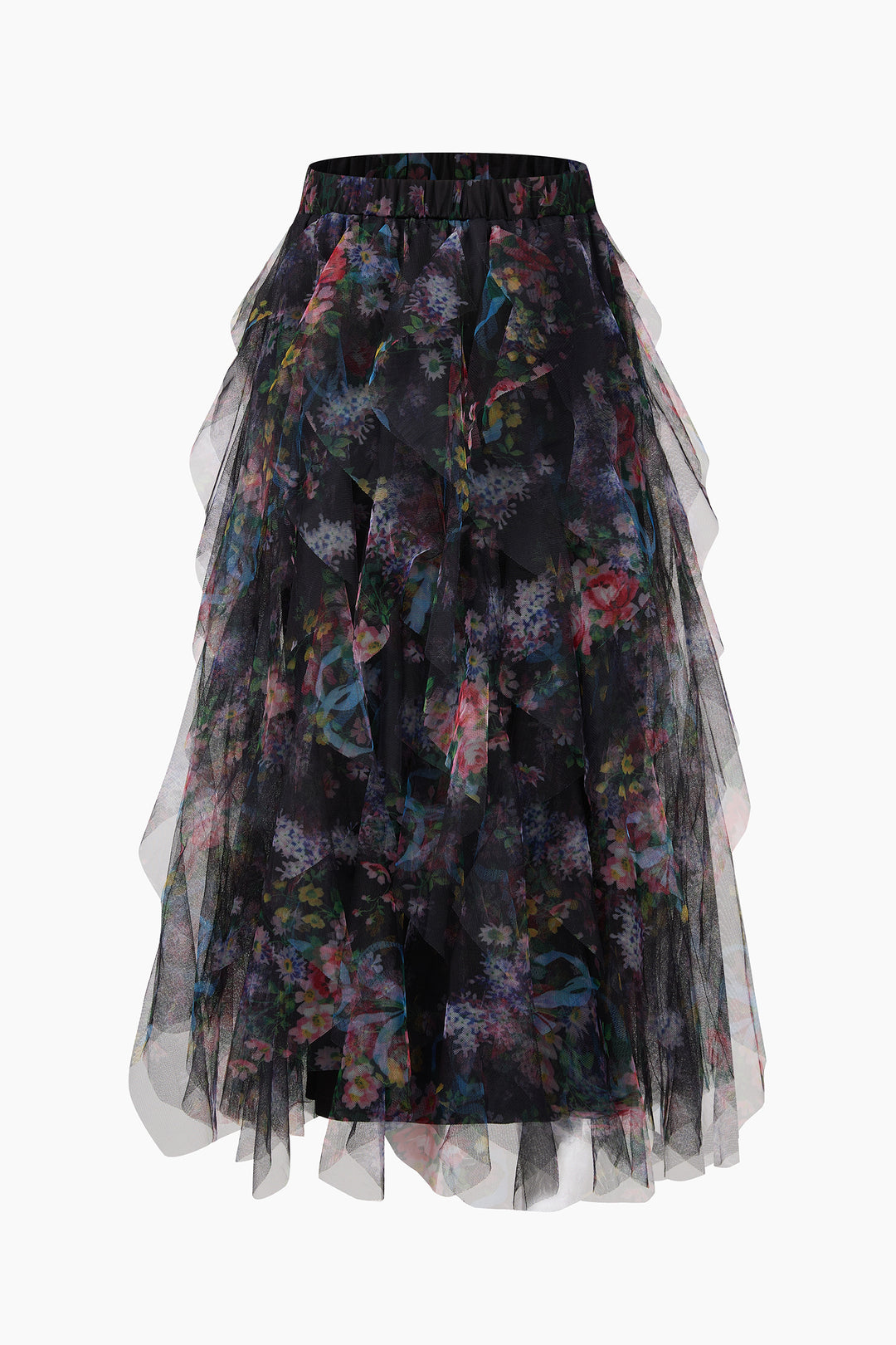 Layla-Black-Floral-Layered-Tulle-Maxi-Skirt-Front