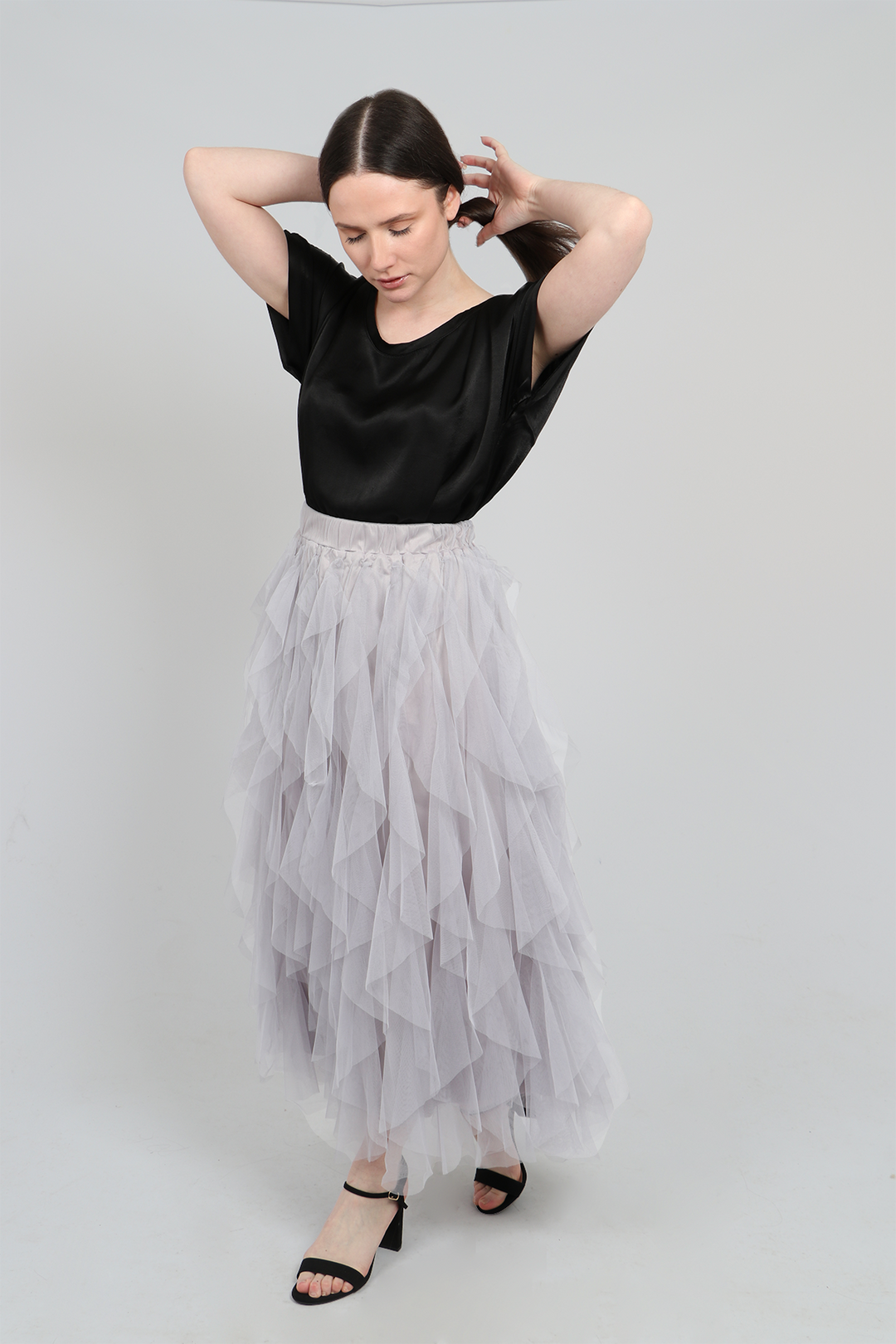 Grey Layered Frill Tulle Skirt