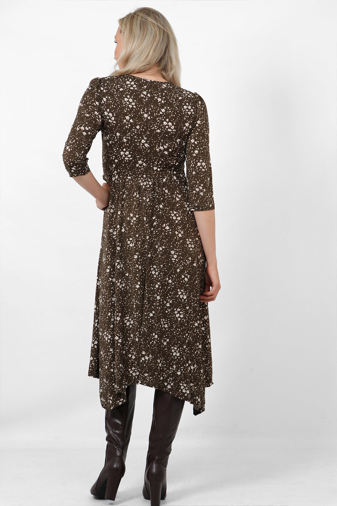 Khaki Animal and Floral Print Knot Front Dress