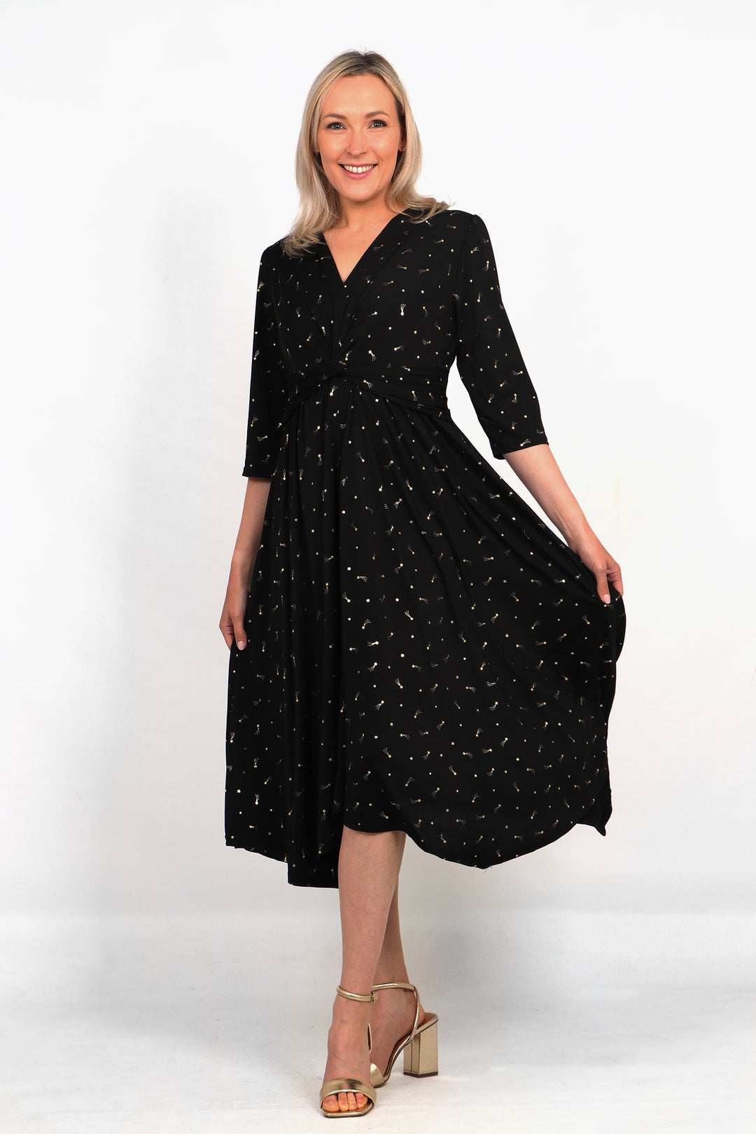 Black Shooting Star Knot Front Dress
