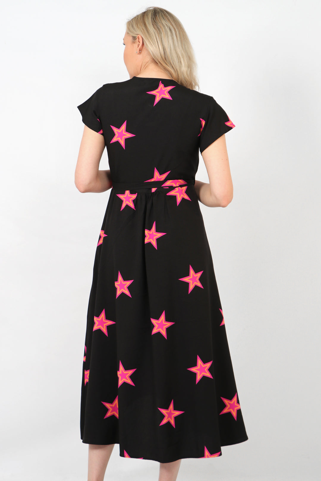 Black Star Outline Print Wrap Dress