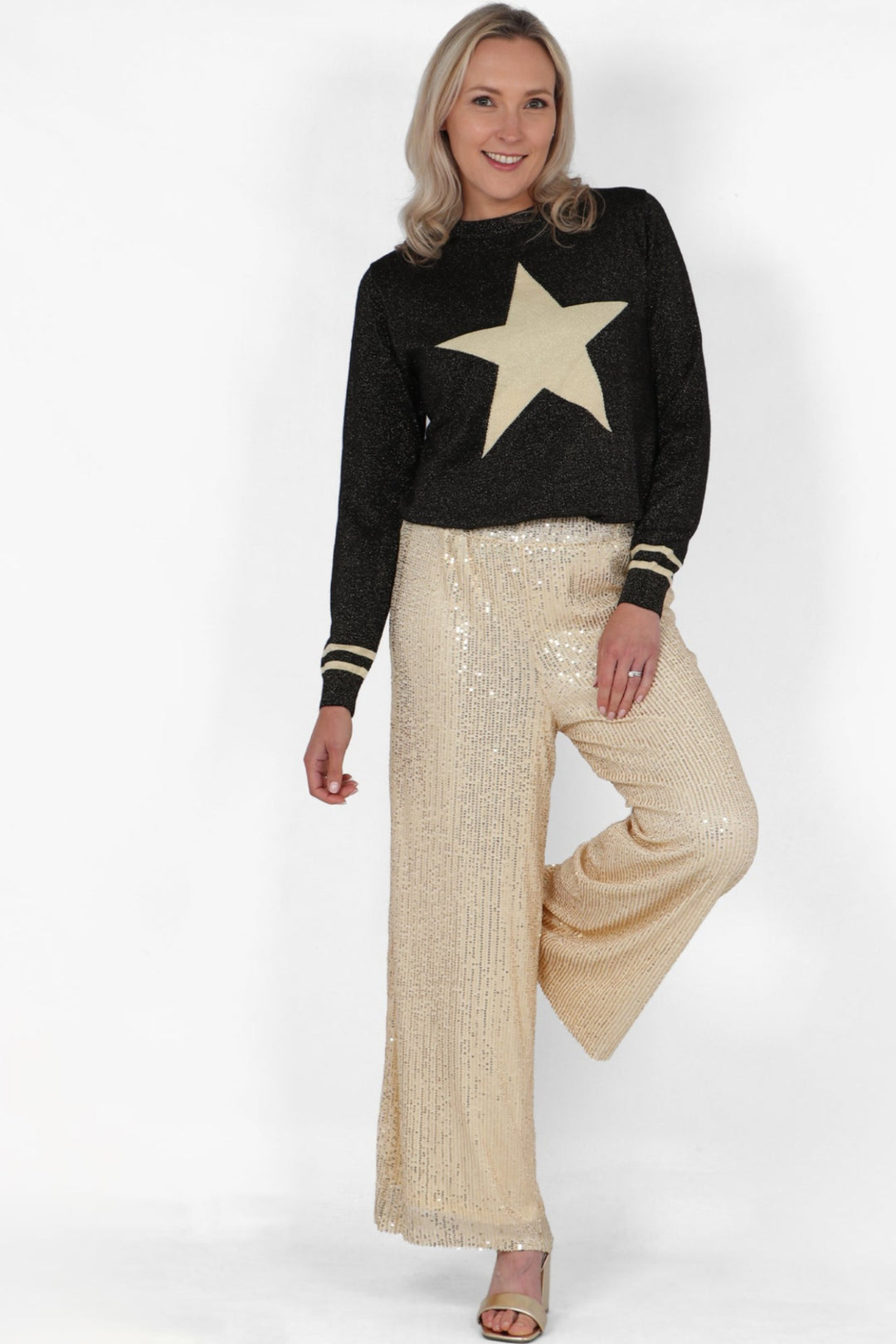 Gold Sequin Wide Leg Trousers
