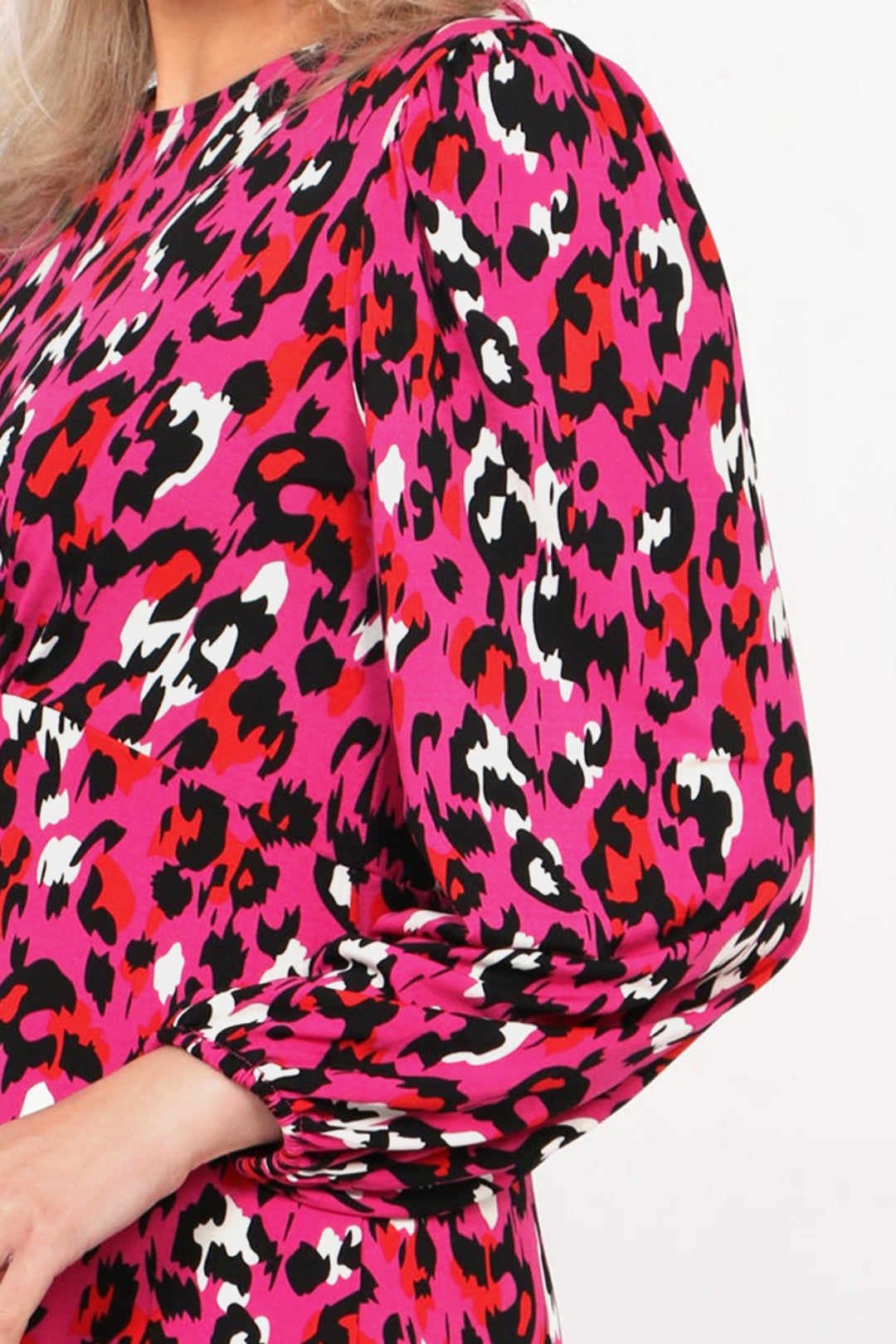 Riley Long Sleeve Tea Dress - Fuchsia, Leopard