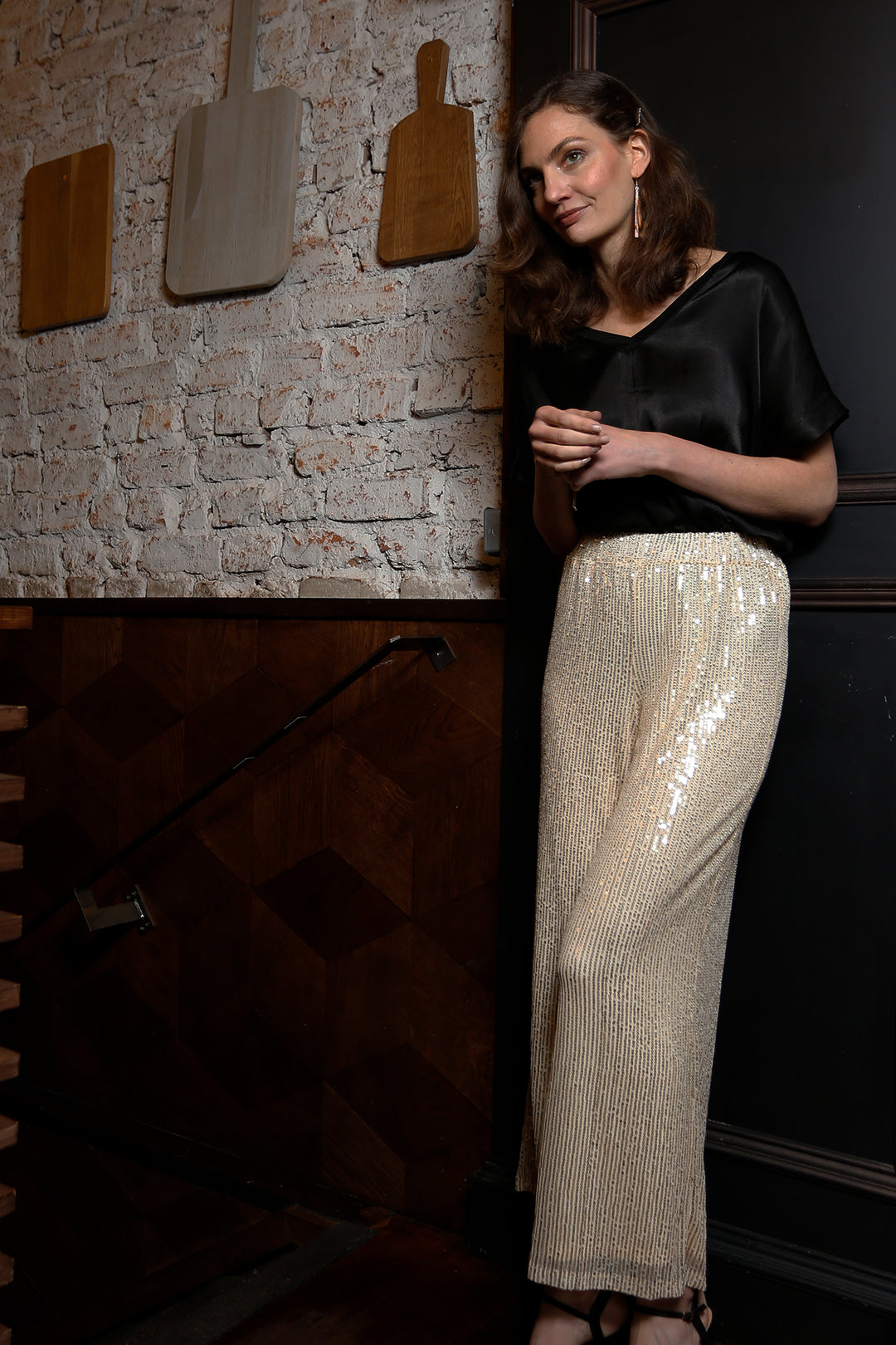 Gold Sequin Wide Leg Trousers