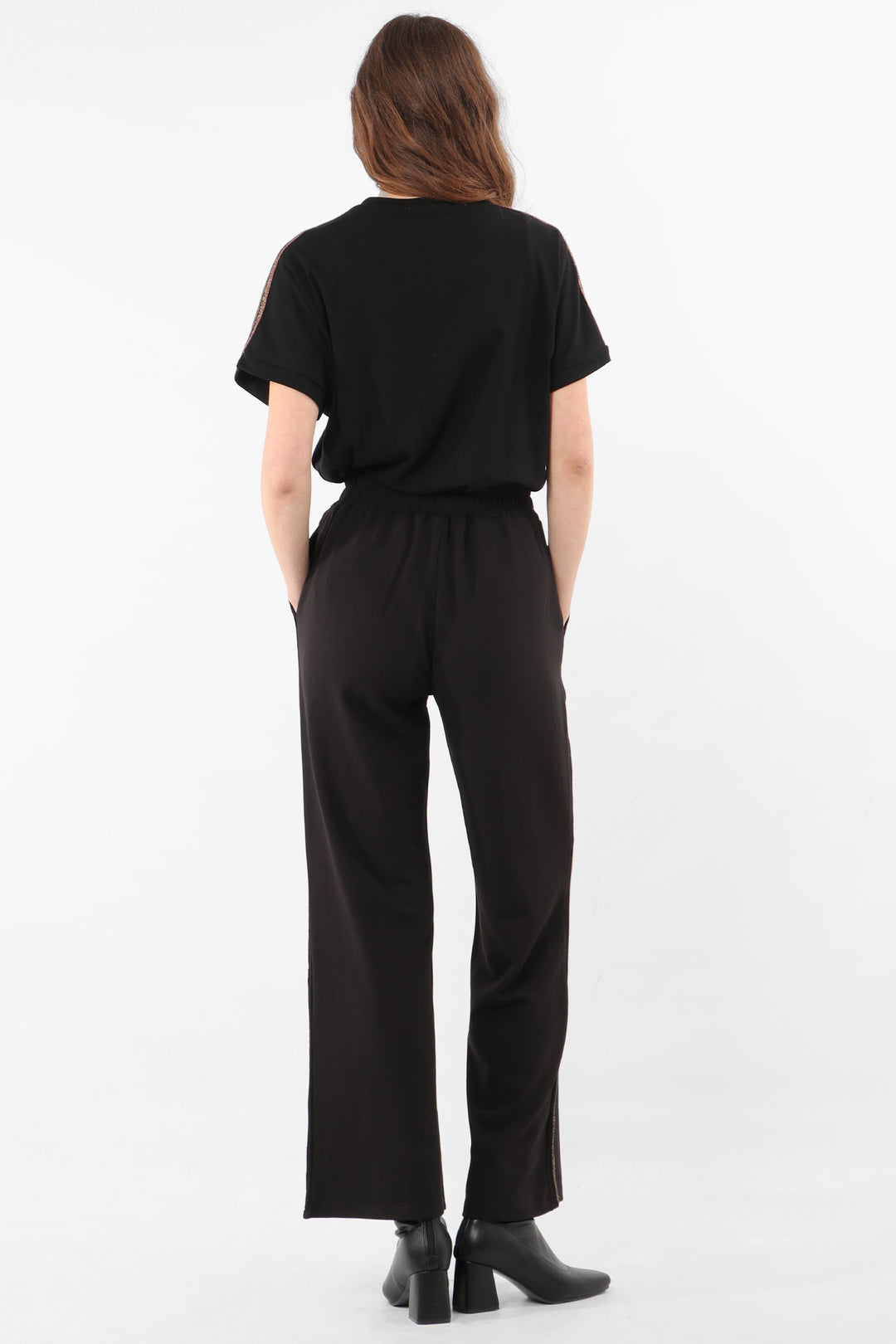 Black Copper Trousers with Glitter Stripe Detail