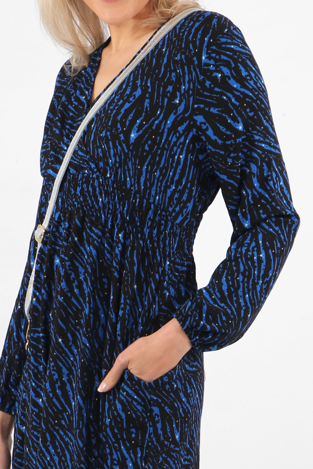 Blue Zebra and Star Print Maxi Dress with Shirring