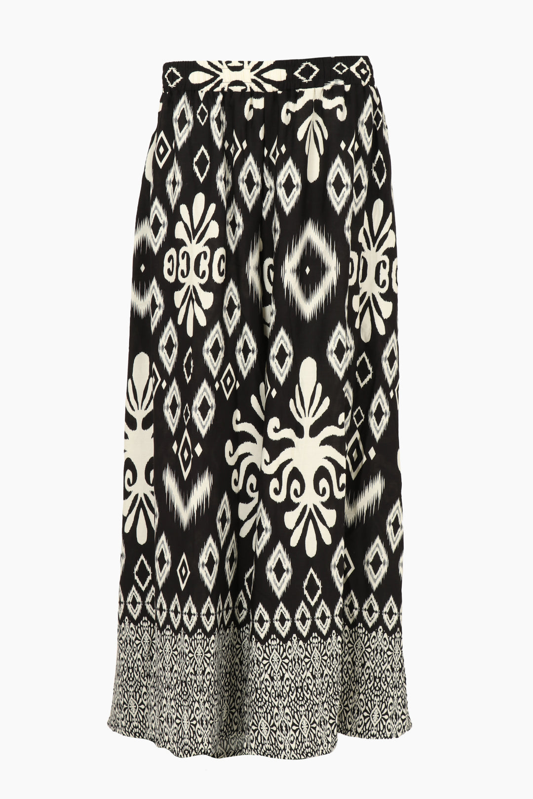 black and white ikat pattern summer palazzo trousers
