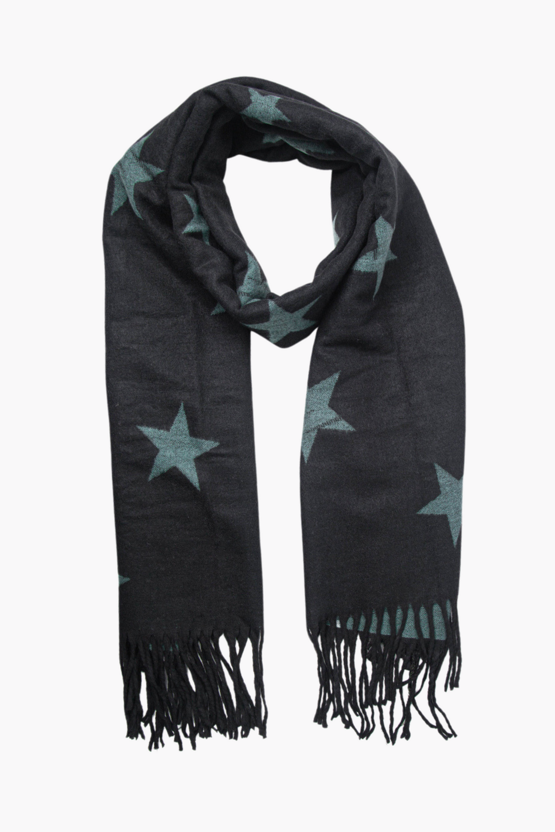 Black Green Heavyweight Scarf in Scattered Star Print