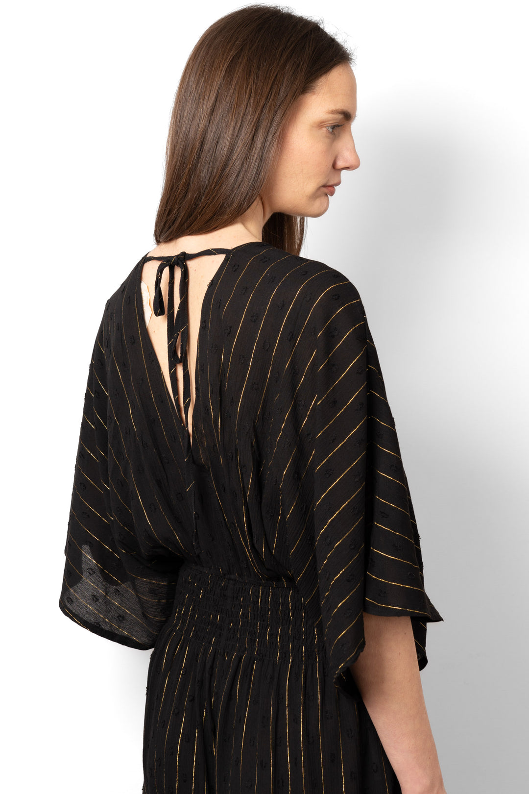 Lyra Deep V-neck Jumpsuit - Black, Metallic Stripe