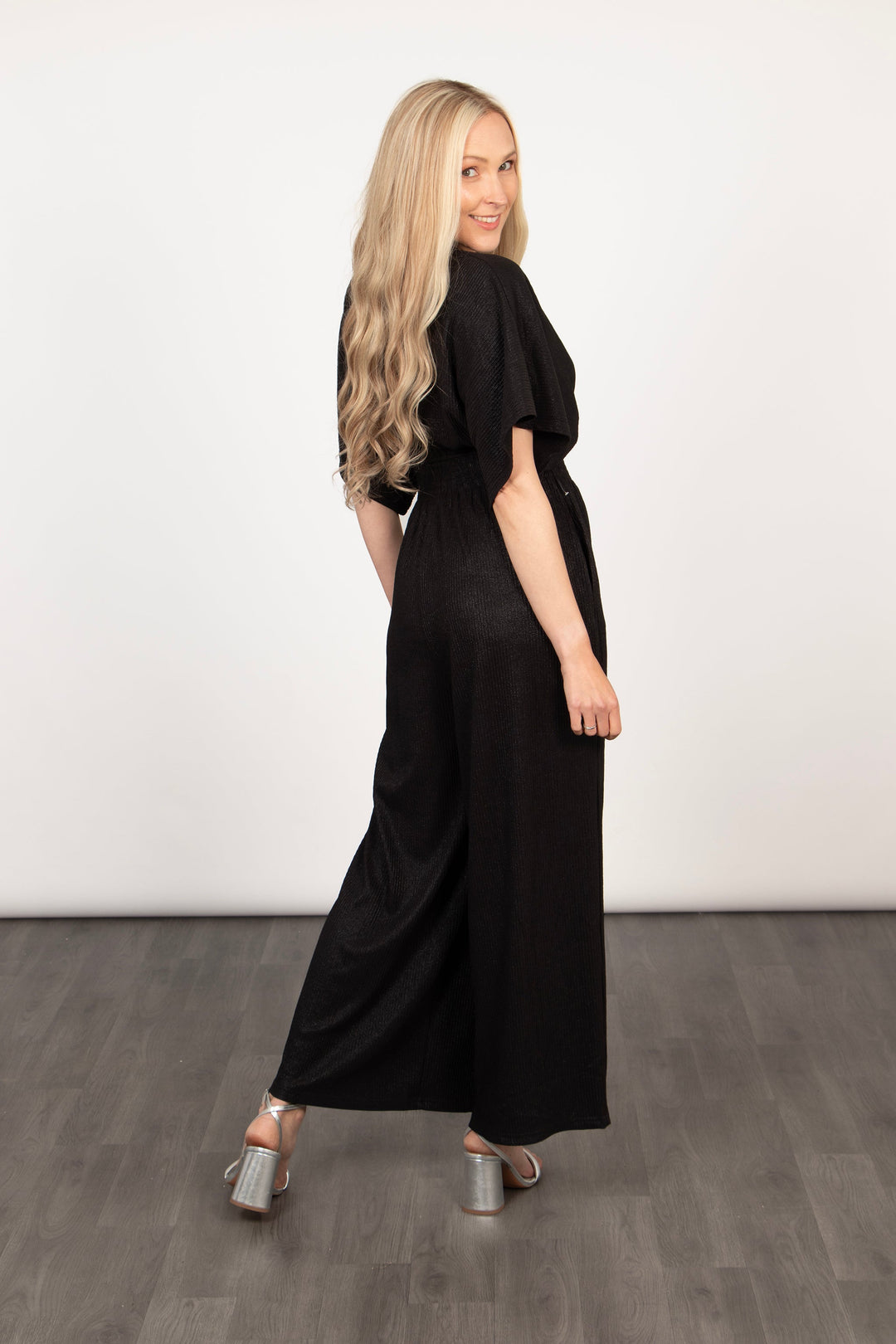 Scarlett V-Neck Jumpsuit - Black, Pleated