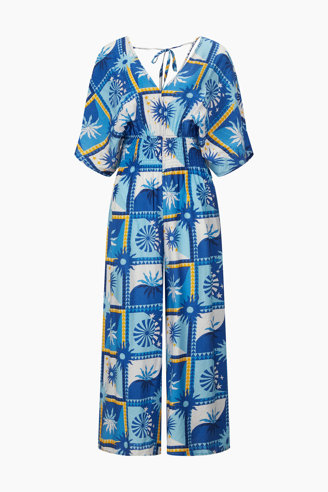 Sun-Checkerboard-V-Neck-Jumpsuit-in-Blue-Front