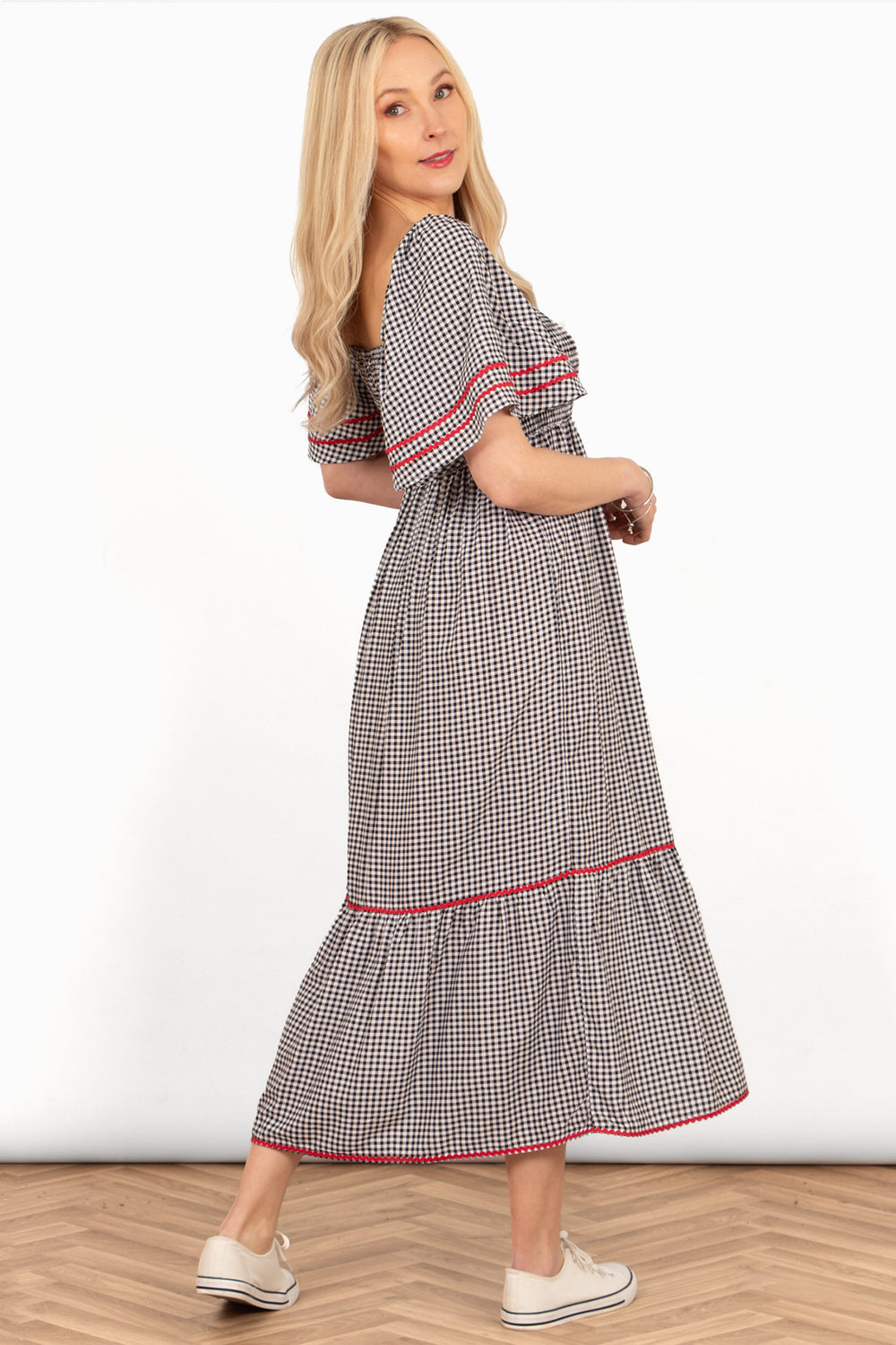 briar-milkmaid-maxi-dress-black-gingham-side-view-angel-sleeves