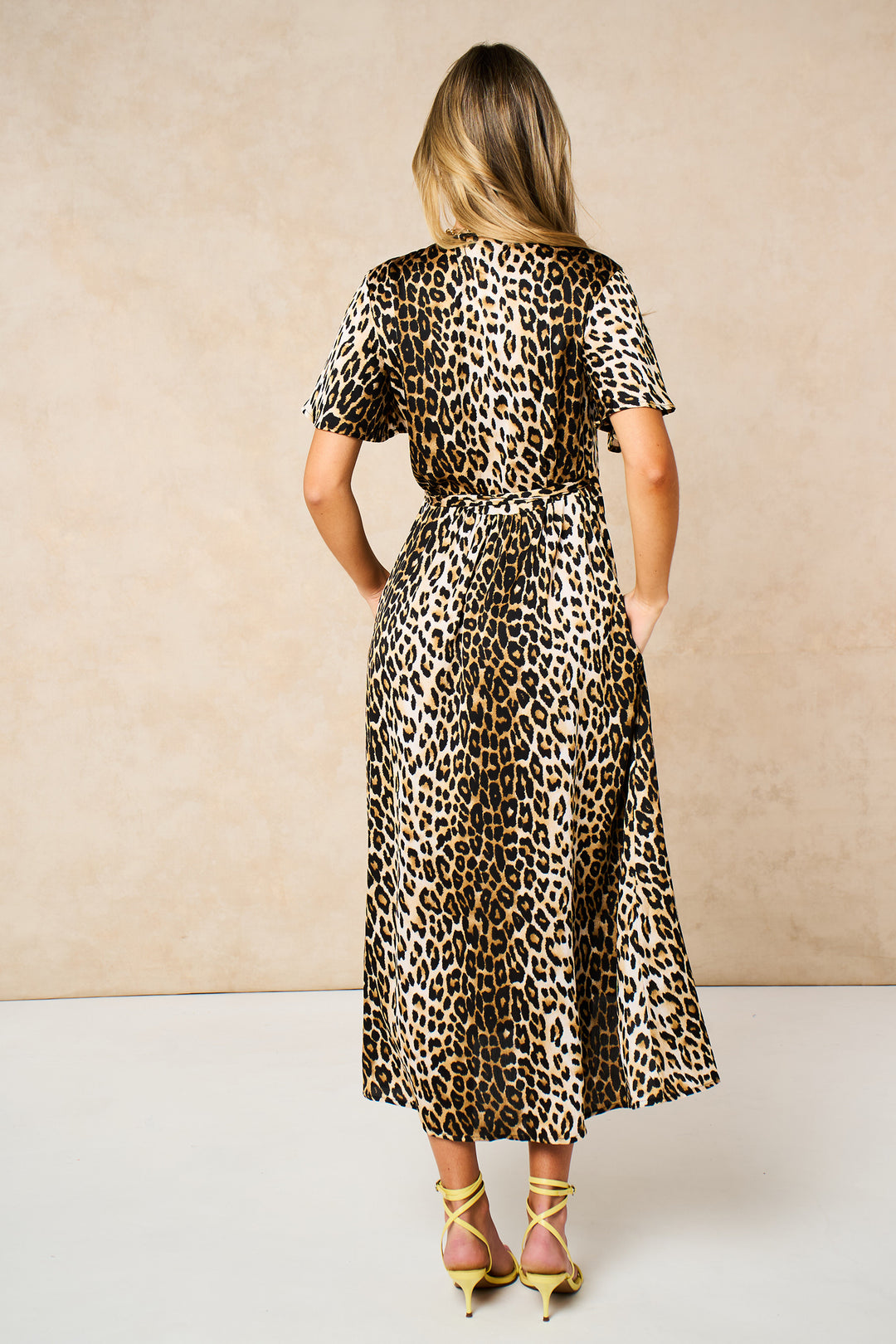 Leopard Print Midaxi Wrap Dress in Cream
