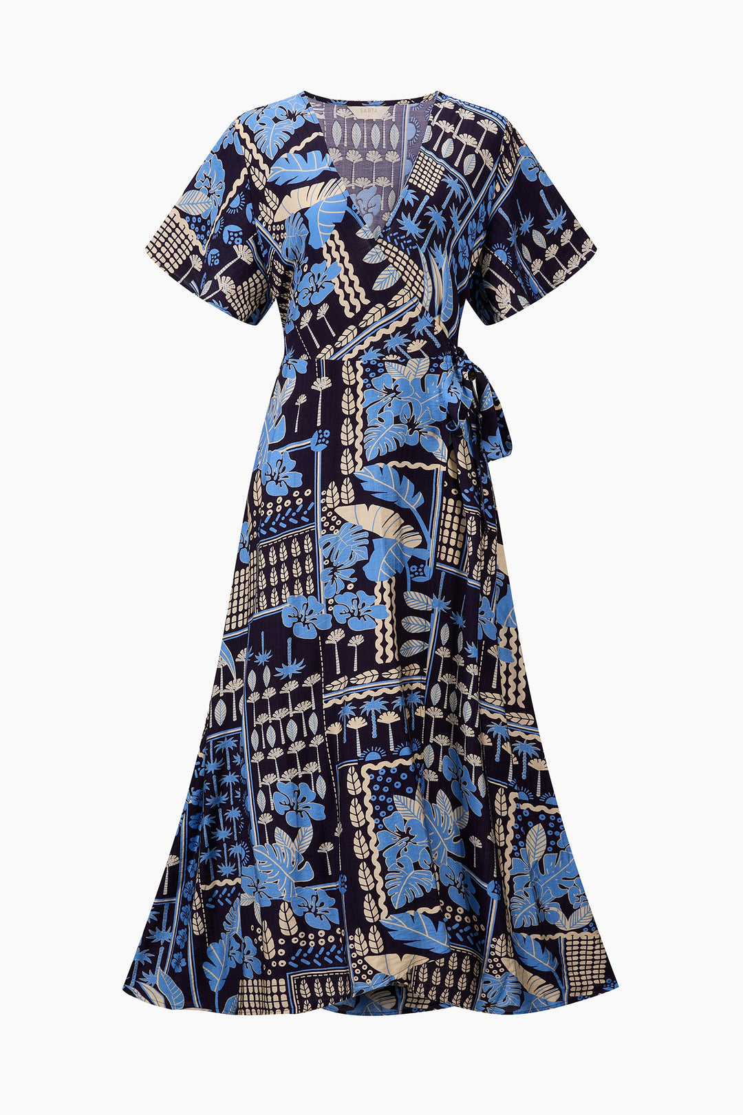 Tile-Print-Midaxi-Wrap-Dress-in-Navy-Blue-Front