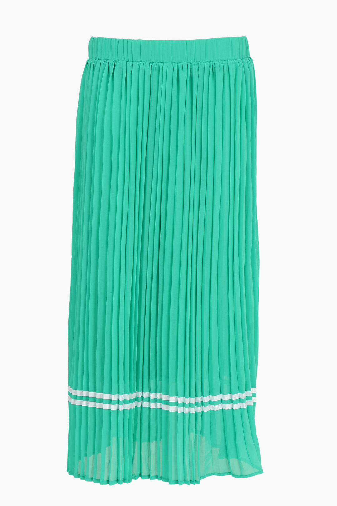 green pleated midi skirt with elastiacted waist