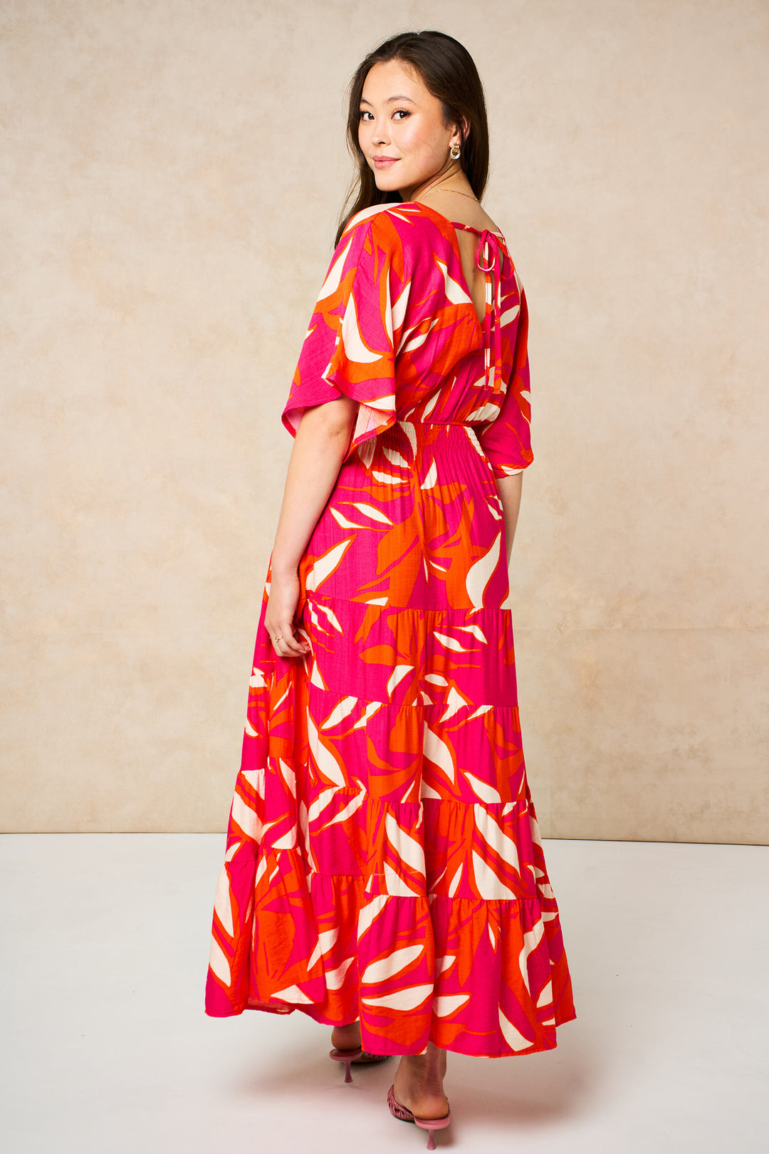 Tropical Floral Maxi Kaftan Dress in Hot Pink