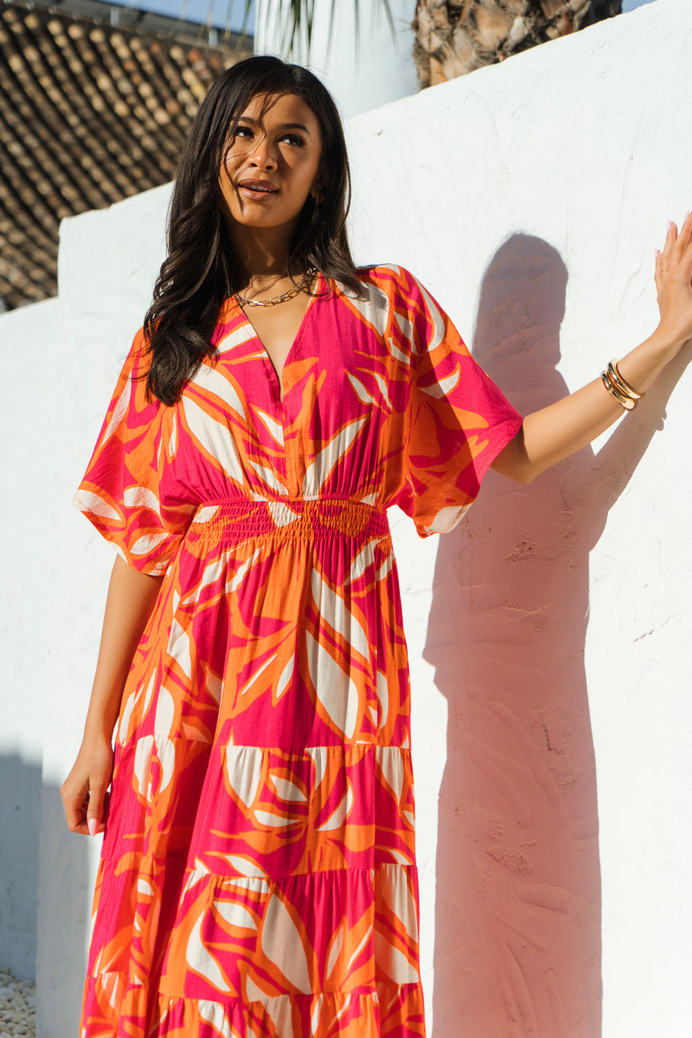 Tropical-Floral-Maxi-Kaftan-Dress-in-Hot-Pink
